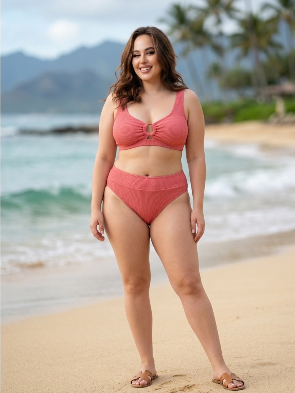 Time and Tru Pink Ribbed Plus-Size Tank Bikini Set